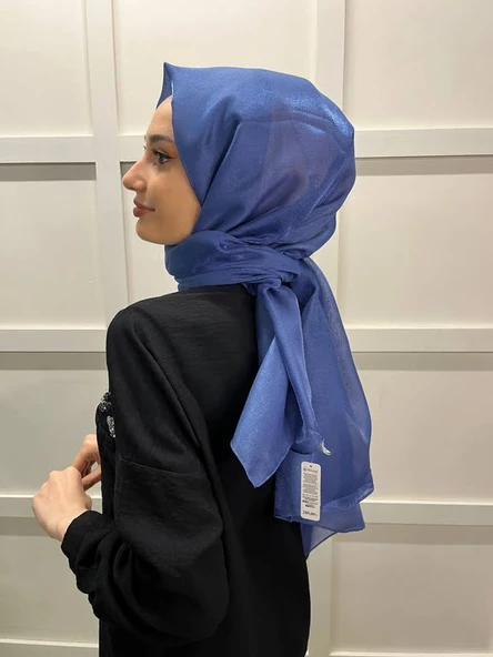 Siyane Scarf Tül Görünümlü Şal - Pırlanta Abiye Düğünlük Şal 00790  İNDİGO ürün görseli
