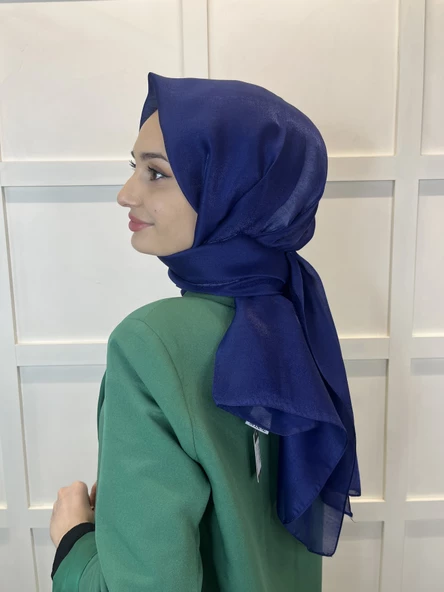 Siyane Scarf Tül Görünümlü Şal - Pırlanta Abiye Düğünlük Şal 00790  LACİVERT - Resim 3