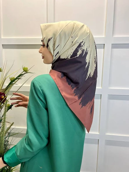 Eflatun Scarf Dijital Baskı Renkli Rayon Eşarp 00749  KAHVERENGİ - 3