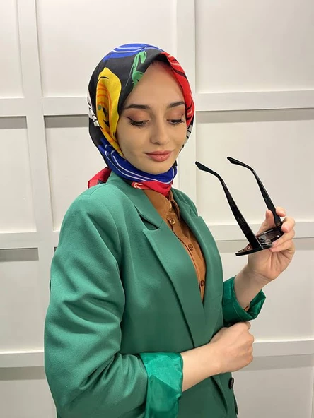 Eflatun Scarf Pamuklu (Cotton) Minimal Çiçek Desenli Eşarp 00747  KIRMIZI