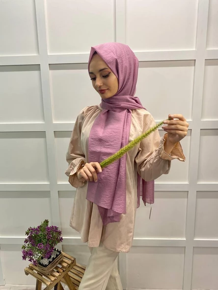Siyane Scarf Parlak Tek Renk Jazz Pes Şal 00514 PUDRA - 2