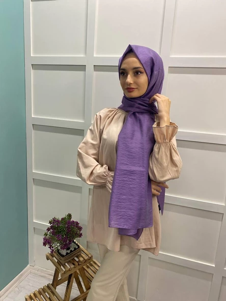 Siyane Scarf Parlak Tek Renk Jazz Pes Şal 00514  LİLA - Resim 2