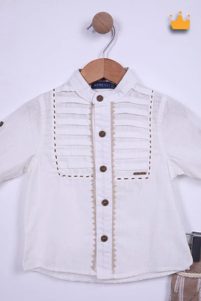 Babyhola Şapkalı Keten Gömlek Şort Erkek Çocuk Takım 2709 - 2