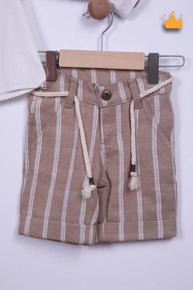 Babyhola Şapkalı Keten Gömlek Şort Erkek Çocuk Takım 2709 - 3