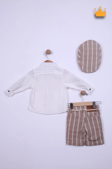 Babyhola Şapkalı Keten Gömlek Şort Erkek Çocuk Takım 2709 - 7