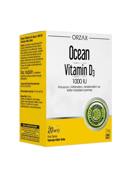 Orzax Ocean Vitamin D3 1000 Iu Sprey 20ml