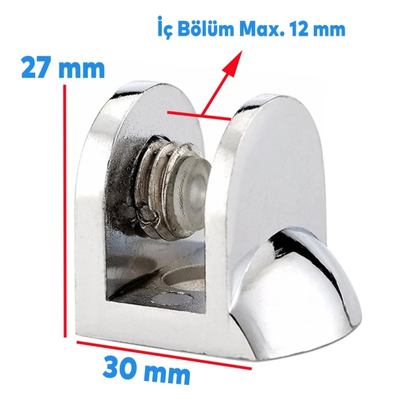 Tırnak Lüx Metal Cam Raf Tutucu Cam Etejer Menteşesi Krom Metal Vidalı 12 mm (4 Adet) - 2