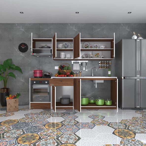 Kenzlife hazır mutfak seti nayakan cvz 240 cm genişlik üst tezgahsız ankastre fırın modüllü - Resim 2