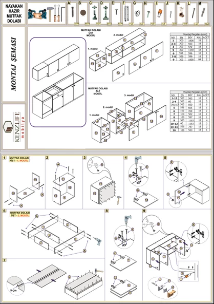 Kenzlife hazır mutfak seti nayakan cvz 240 cm genişlik üst tezgahsız ankastre fırın modüllü - Resim 4
