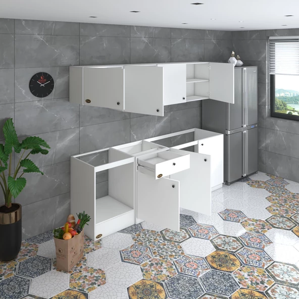 Kenzlife hazır mutfak seti nayakan byz 240 cm genişlik üst tezgahsız ankastre fırın modüllü - Resim 3