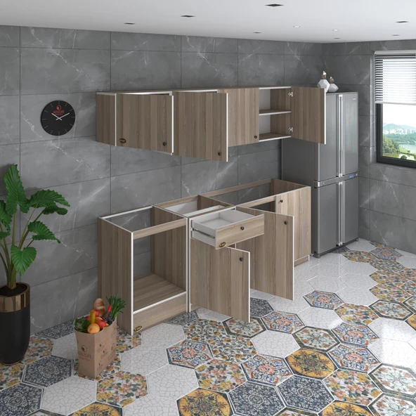 Kenzlife hazır mutfak seti nayakan crd 240 cm genişlik üst tezgahsız ankastre fırın modüllü - Resim 3