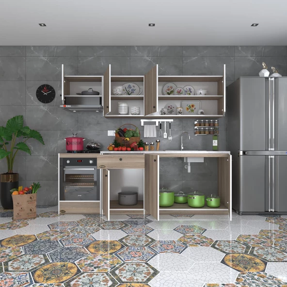 Kenzlife hazır mutfak seti nayakan crd 240 cm genişlik üst tezgahsız ankastre fırın modüllü - Resim 2