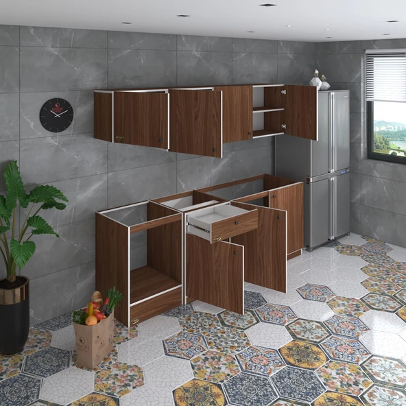 Kenzlife hazır mutfak seti nayakan cvz 240 cm genişlik üst tezgahsız ankastre fırın modüllü - Resim 3