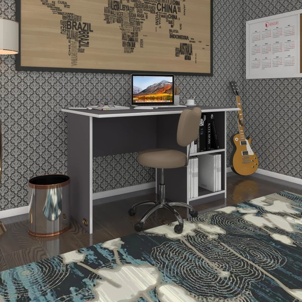 Kenzlife ofis masası kamikaze gri sağ 75*130*80 raflı dolap şeritli bilgisayar çalışma masası - 2