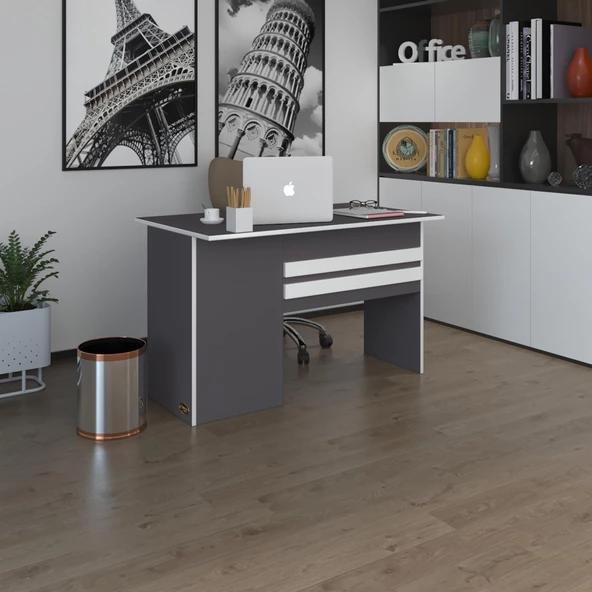 Kenzlife ofis masası kamikaze gri sağ 75*130*80 raflı dolap şeritli bilgisayar çalışma masası