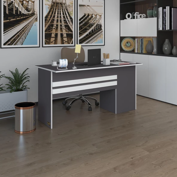 Kenzlife ofis masası kamikaze gri sol 75*140*60 raflı dolap şeritli bilgisayar çalışma masası