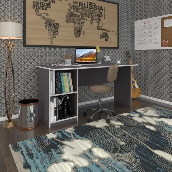 Kenzlife ofis masası yoko ono gri sol 75*140*80 raflı dolap eşkenar bilgisayar çalışma masası - 2