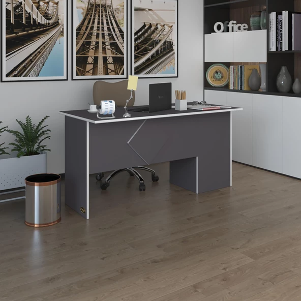 Kenzlife ofis masası yoko ono gri sol 75*140*80 raflı dolap eşkenar bilgisayar çalışma masası