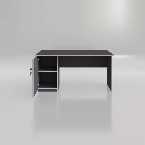 Kenzlife ofis masası yoko ono gri sol 75*140*80 kilitli kapaklı dolap eşkenar bilgisayar çalışma masası - Resim 3