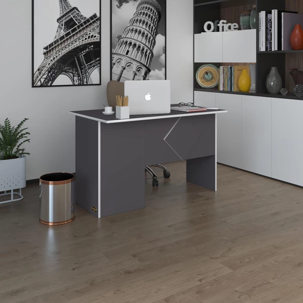 Kenzlife ofis masası yoko ono gri sağ 75*130*80 kilitli kapaklı dolap eşkenar bilgisayar çalışma masası