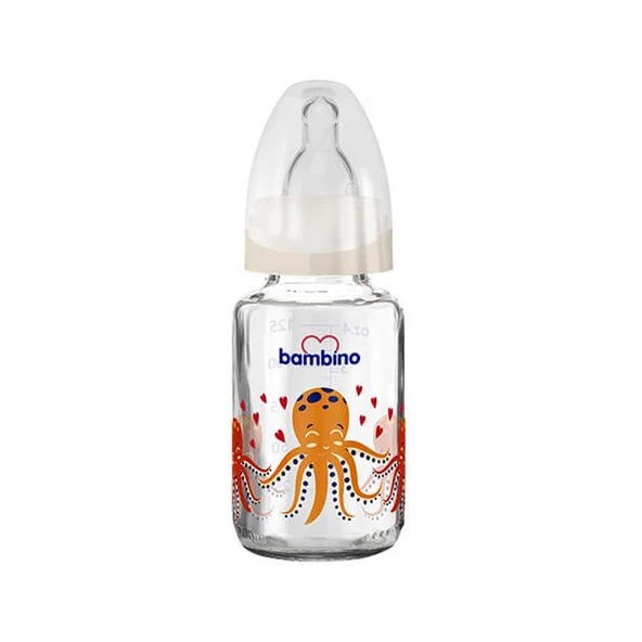 Bambino Cam Biberon Yavaş Akış 125ml 0+ Ay - Pembe - Dinazor Desenli