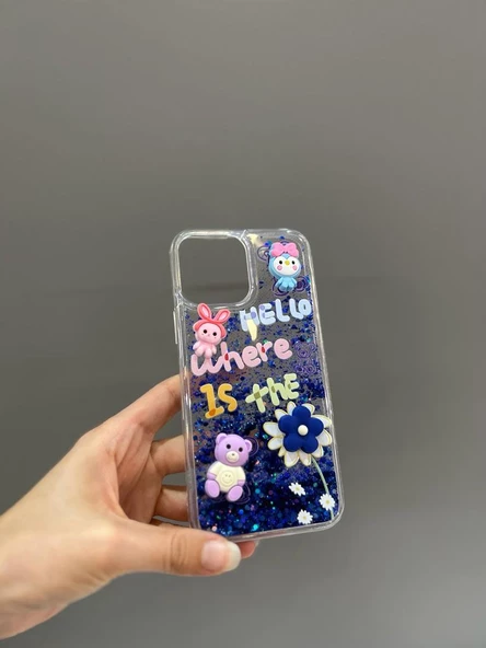 Iphone 13 Pro Max Uyumlu Sevimli Sulu Simli Akışkan Tasarım Kılıf - 8