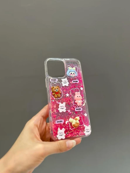 Iphone 13 Pro Max Uyumlu Sevimli Sulu Simli Akışkan Tasarım Kılıf - 3