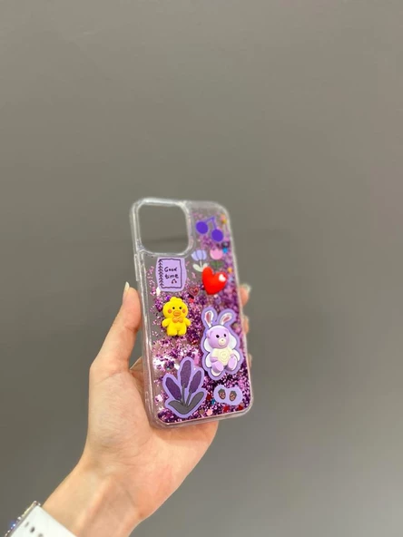 Iphone 13 Pro Max Uyumlu Sevimli Sulu Simli Akışkan Tasarım Kılıf - 2