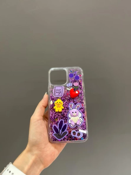 Iphone 13 Pro Max Uyumlu Sevimli Sulu Simli Akışkan Tasarım Kılıf