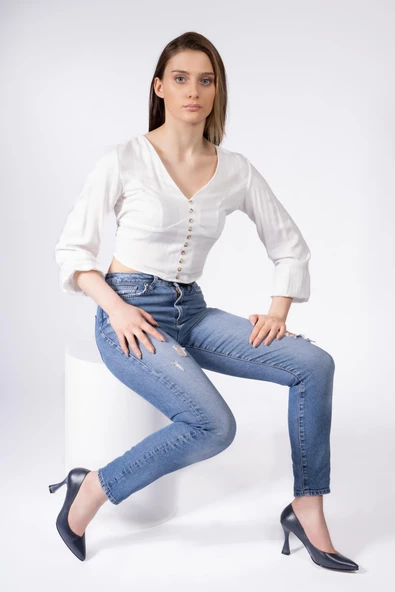 Hakiki Deri Kadın Sivri Burun Kadeh Topuk Stiletto Ayakkabı - Resim 7