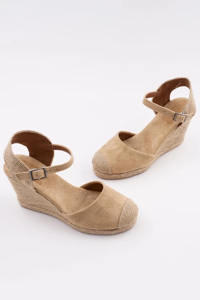 Kadın Dolgu Topuklu Sandalet Hasır Önü Kapalı Rahat Yazlık 106.001 - 5