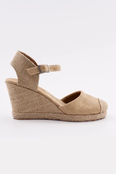 Kadın Dolgu Topuklu Sandalet Hasır Önü Kapalı Rahat Yazlık 106.001 - 3