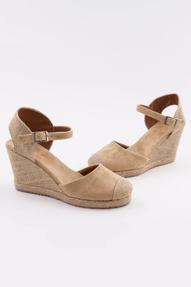 Kadın Dolgu Topuklu Sandalet Hasır Önü Kapalı Rahat Yazlık 106.001 - 4