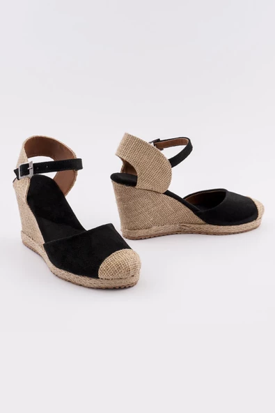 Kadın Dolgu Topuklu Sandalet Hasır Önü Kapalı Rahat Yazlık 106.001 - 9