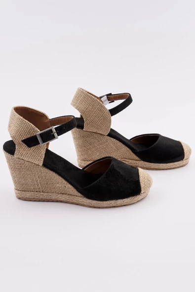 Kadın Dolgu Topuklu Sandalet Hasır Önü Kapalı Rahat Yazlık 106.001 - 12