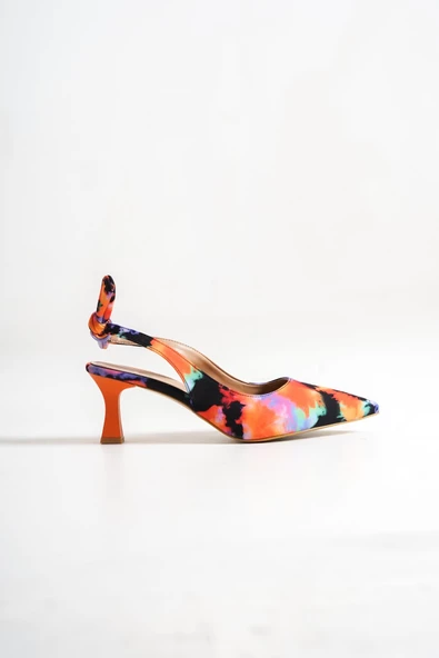 Minipony Turuncu Batik Stiletto Kısa Topuklu Ayakkabı - 4