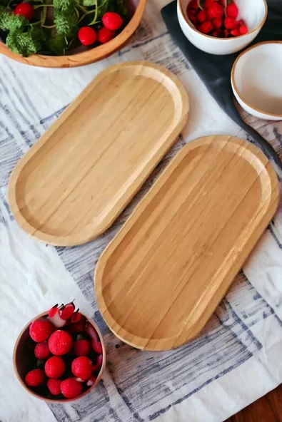 2'li Doğal Ahşap Sunumluk Tabağı Altlık Yağdanlık Standı Oval Çerezlik Servis Sunumluk Şişe Altlığı