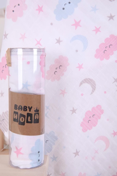 Babyhola Müslin Örtü 80x80cm Bulut Desen Organik Hediyelik Emzirme Alt Açma Yenidoğan Puset Örtüsü - 12