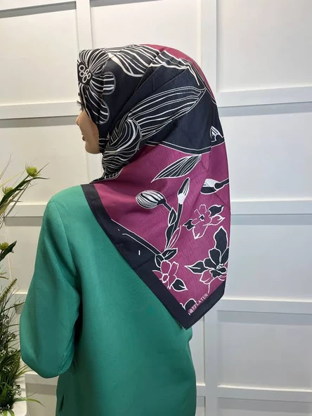 Eflatun Scarf Dijital Baskı Tomurcuk Desen Rayon Eşarp 00749  VİŞNE