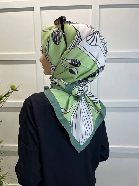 Eflatun Scarf Dijital Baskı Tomurcuk Desen Rayon Eşarp 00749  MİNT YEŞİLİ - 1