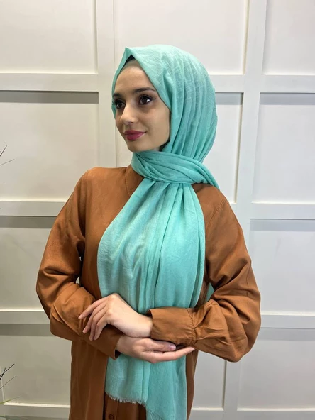 Arwella %100 Pamuk Dubai Şal 00606  SU YEŞİLİ