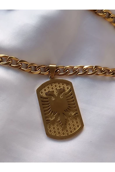 şık ve tarz çelik ucu künye çelik zincir kolye antialerjik - Resim 2