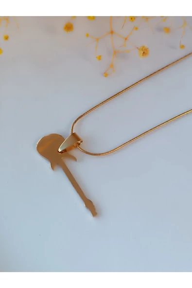Çelik Şık Ve Tarz Ucu Müzisyen Gitar Detaylı Küçük Boy Zincir Kolye ürün görseli 1