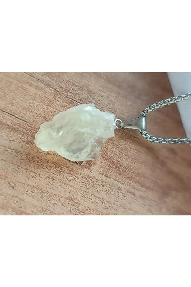 doğal taş kristal kuvars uçlu çelik zincir kolye - 3