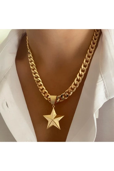 şık ve tarz milan yıldız çelik zincir kolye ürün görseli 1