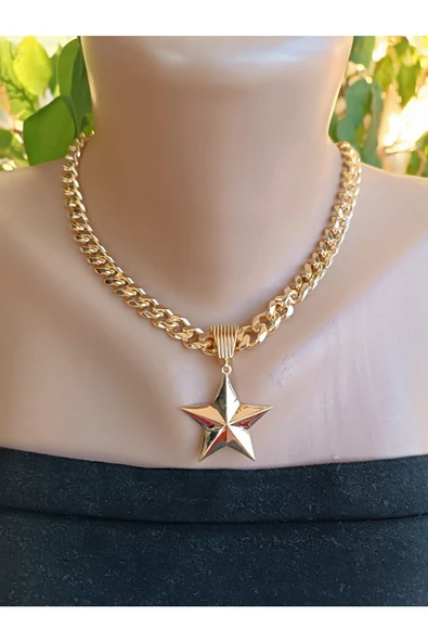 şık ve tarz milan yıldız çelik zincir kolye - Resim 3