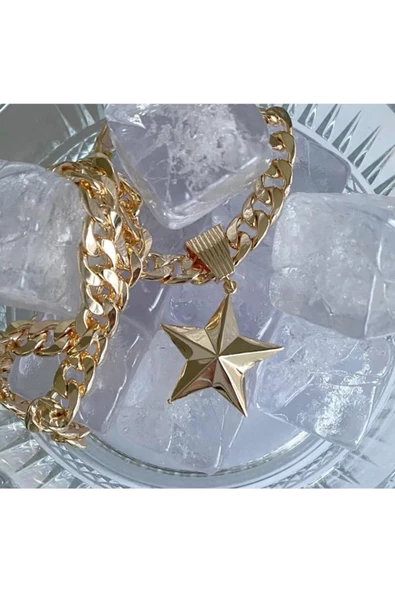 şık ve tarz milan yıldız çelik zincir kolye - Resim 2