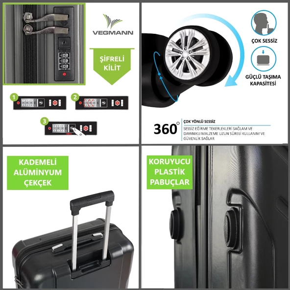 Vegmann Vela Siyah 3'lü Valiz Seti - Resim 3
