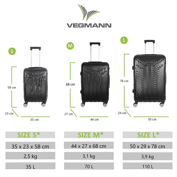 Vegmann Vela Siyah 3'lü Valiz Seti - Resim 2