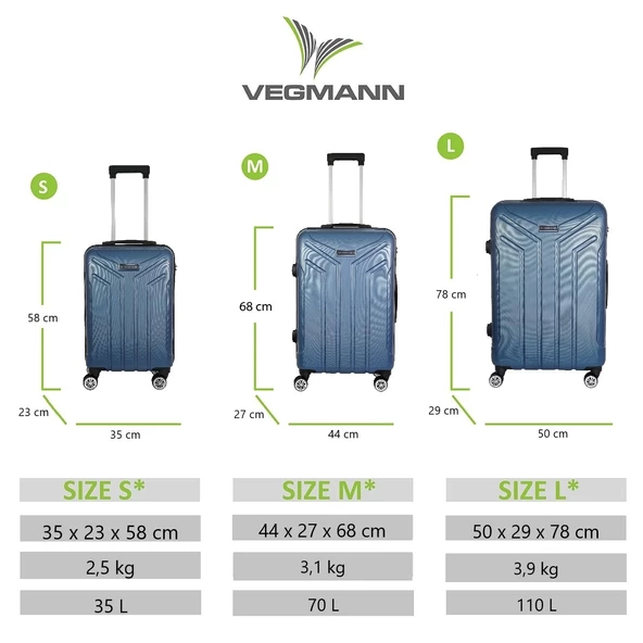 Vegmann Vela Mavi 3'lü Valiz Seti - 3